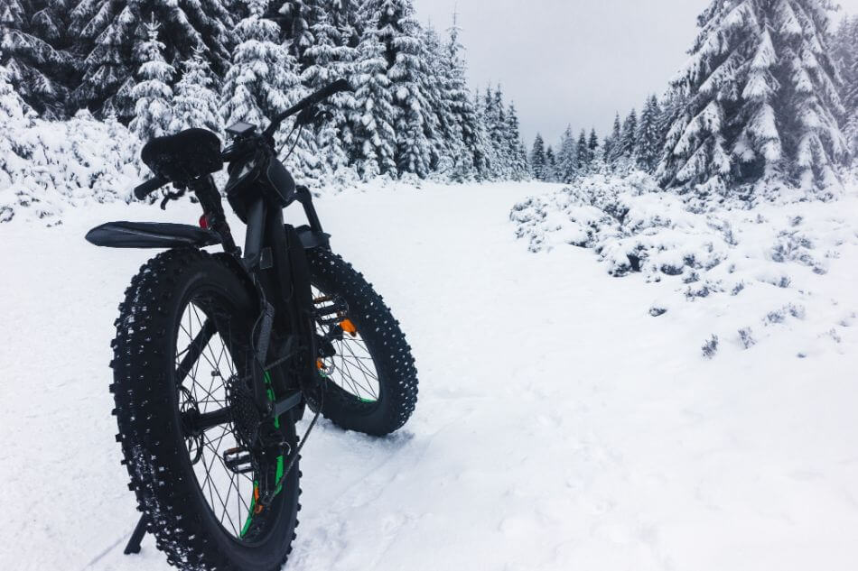 fat bike tires on snowy path