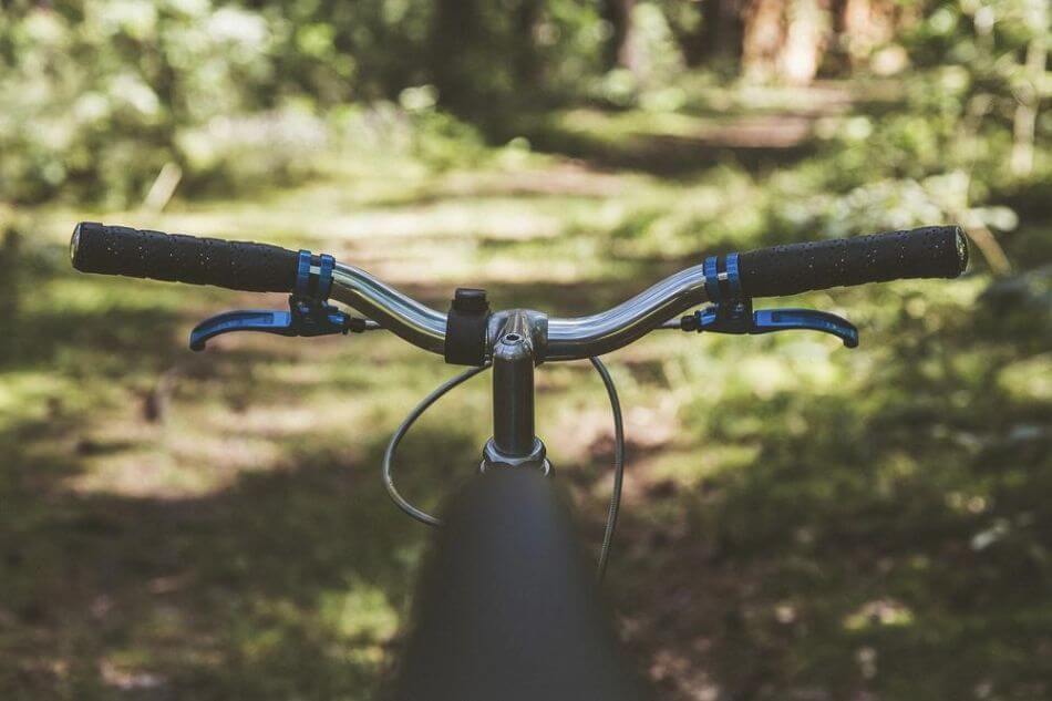 riser bicycle handlebars on forest trail