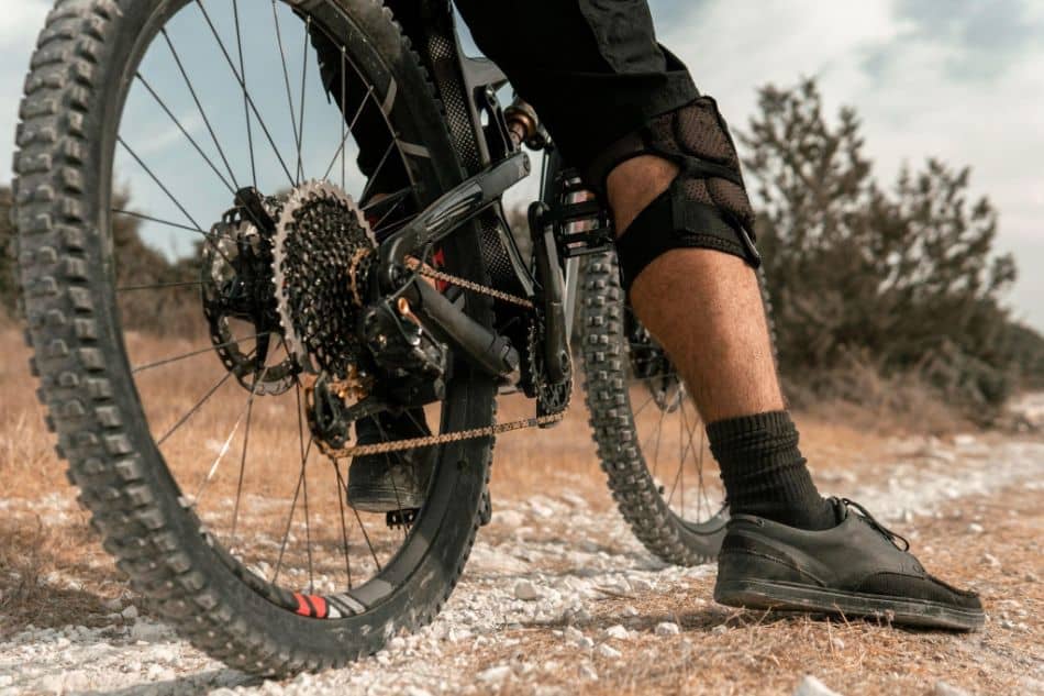 Man riding a mountain bike close up