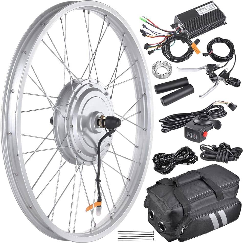 The AW Front Wheel Electric Bicycle Motor Kit installs easily on 20 to 24 inch wheels