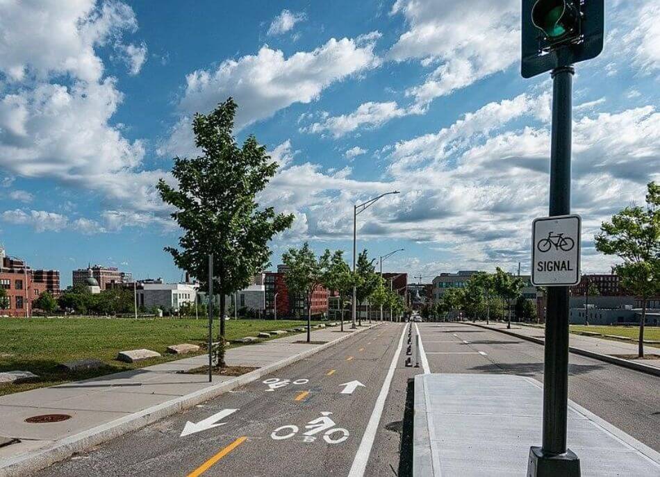 Bike lanes and bike signals contribute to a safer ride