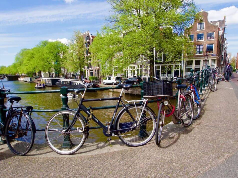 bicycles along the canals in Amsterdam the Netherlands